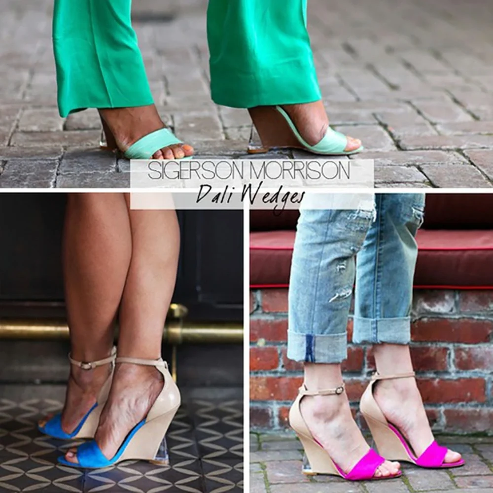 sigerson morrison • pink fuchsia haircalf tan dali lucite wedge heel sandals 9.5 - Picture 16 of 16